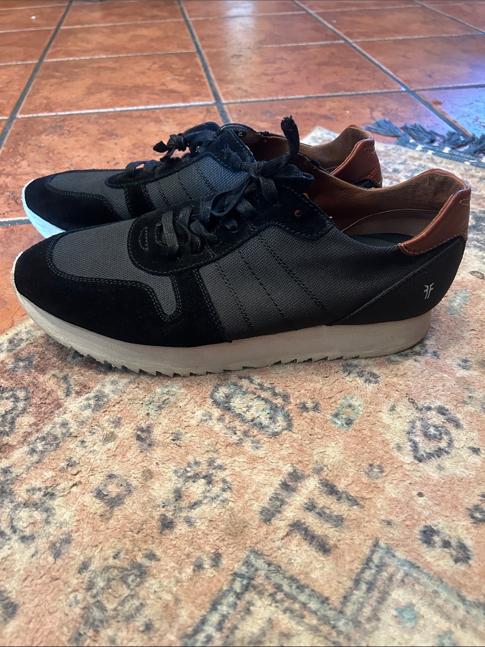 Frye Men's Black Casual Sneakers with Brown Heel Accent